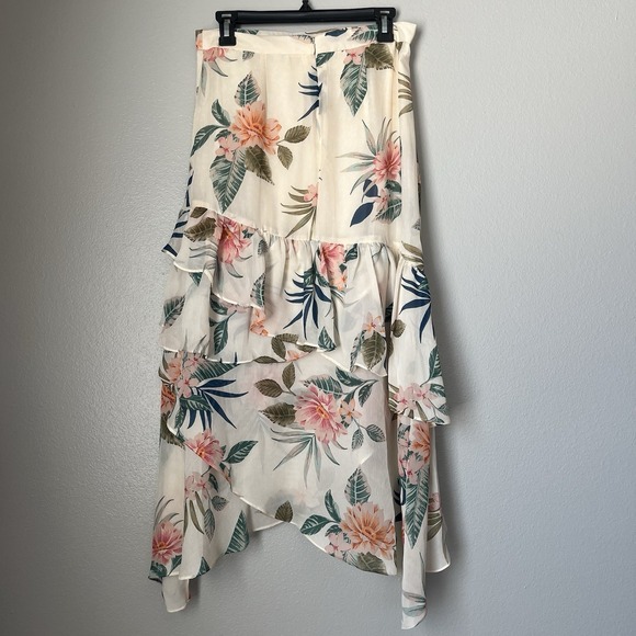 Guess‎ Maritza Floral Tropical Print Asymmetrical Hem Ruffle Skirt sz Medium - Picture 2 of 9